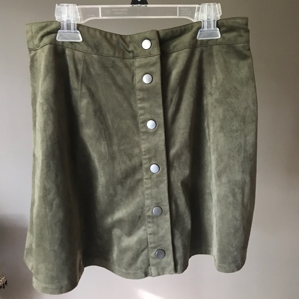 A-Line Suede Button Down Skirt